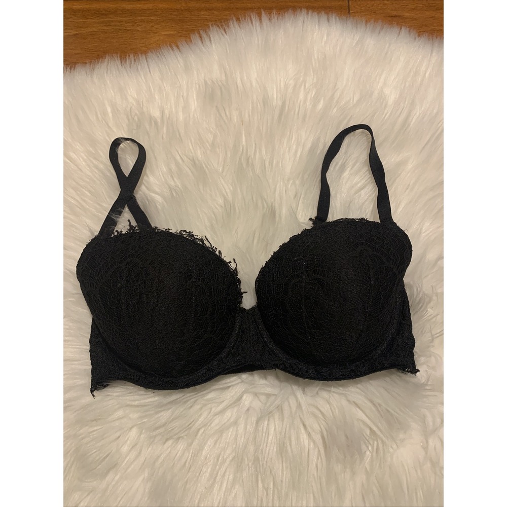 victoria secret lined demi bra 32DD sexy black floral net pattern